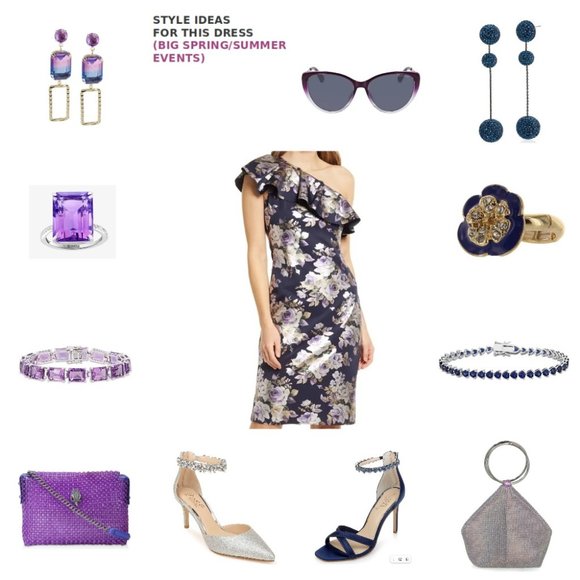 Eliza J Dress, Floral One-shoulder Navy-Blue, Size 12, NEW with TAG - Picture 11 of 12